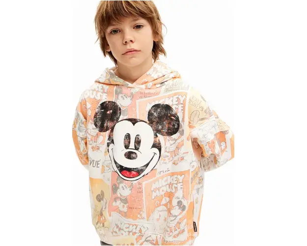 Desigual hanorac de bumbac pentru copii MICKEY MOUSE culoarea portocaliu, cu gluga, modelator, 24WBSK10