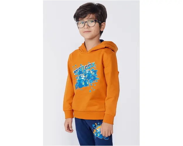 Lego hanorac de bumbac pentru copii LWSCOUT 611 culoarea portocaliu, cu gluga, cu imprimeu, 12011314