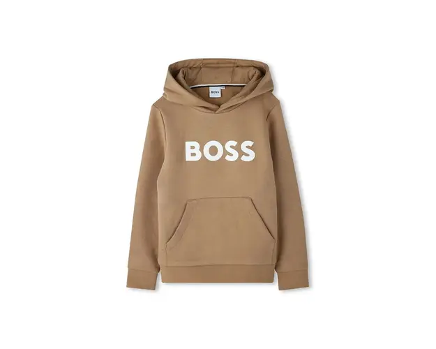 BOSS bluza copii culoarea bej, cu gluga, cu imprimeu, J51187