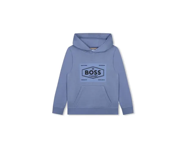 BOSS bluza copii culoarea gri, cu gluga, cu imprimeu, J51194