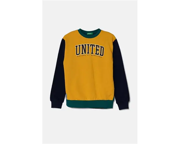 United Colors of Benetton hanorac de bumbac pentru copii culoarea galben, cu imprimeu, 3J68C10JM