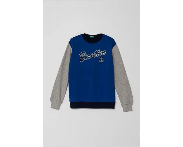 United Colors of Benetton hanorac de bumbac pentru copii culoarea albastru marin, cu imprimeu, 3J68C10JM