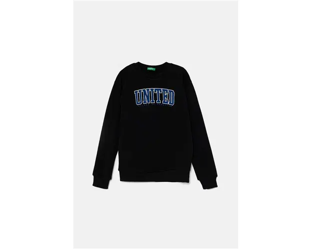 United Colors of Benetton hanorac de bumbac pentru copii culoarea negru, cu imprimeu, 3J68C10JM