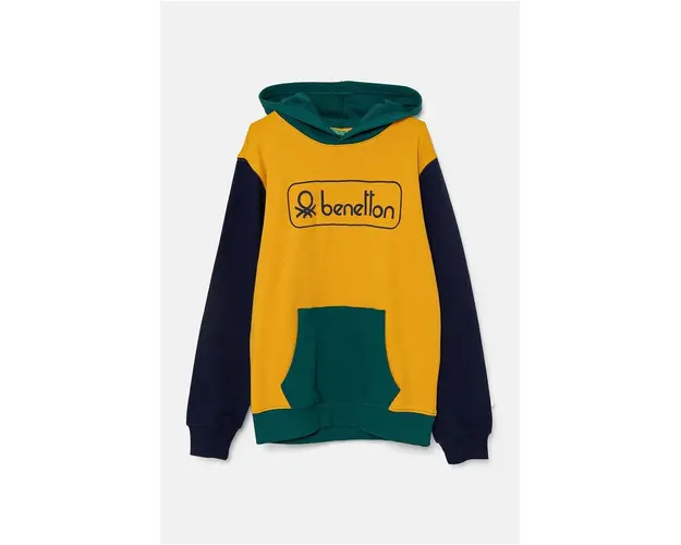 United Colors of Benetton hanorac de bumbac pentru copii culoarea galben, cu gluga, modelator, 3J68C203N