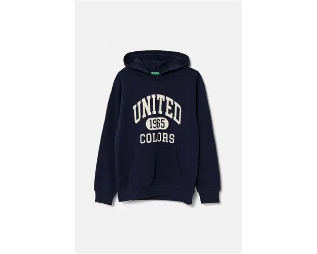 United Colors of Benetton hanorac de bumbac pentru copii culoarea albastru marin, cu gluga, modelator, 3J68C203N