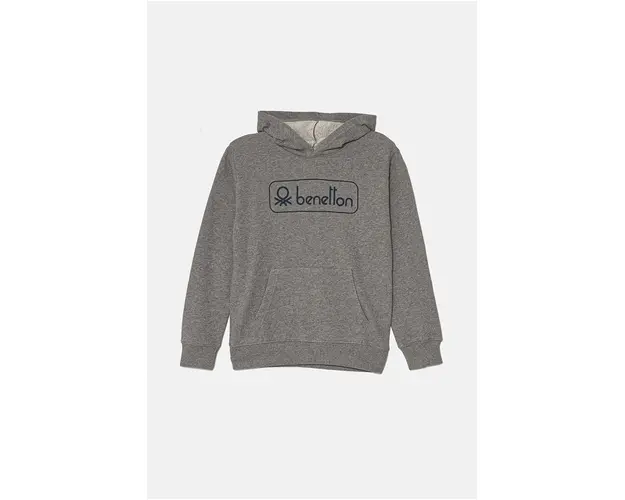 United Colors of Benetton hanorac de bumbac pentru copii culoarea gri, cu gluga, modelator, 3J68C203N