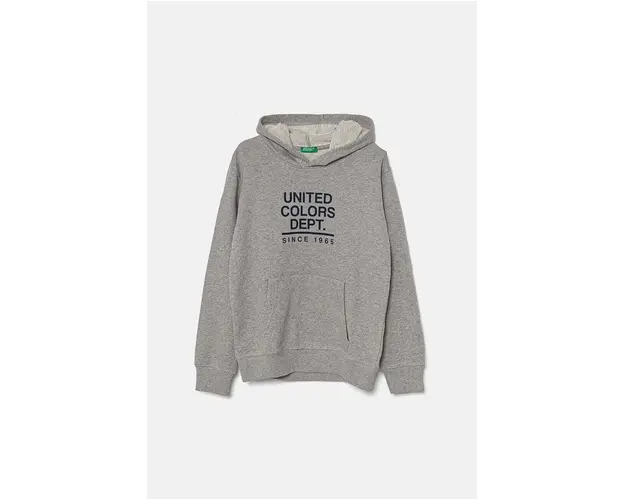 United Colors of Benetton hanorac de bumbac pentru copii culoarea gri, cu gluga, modelator, 3J68C203N