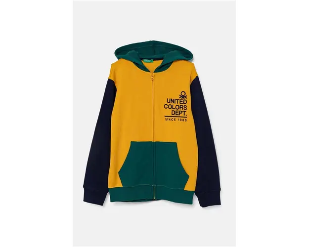 United Colors of Benetton hanorac de bumbac pentru copii culoarea galben, cu gluga, modelator, 3J68C503X