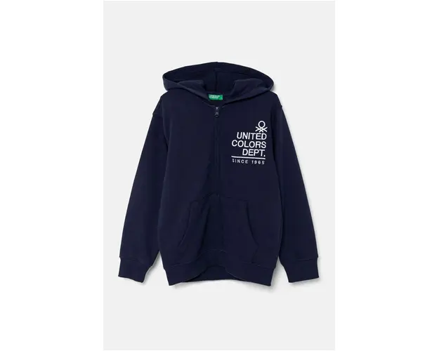 United Colors of Benetton hanorac de bumbac pentru copii culoarea albastru marin, cu gluga, modelator, 3J68C503X