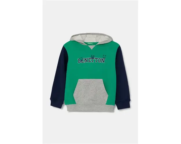 United Colors of Benetton hanorac de bumbac pentru copii culoarea verde, cu gluga, cu imprimeu, 3J68G200Q