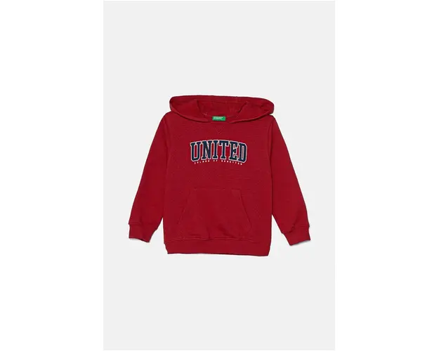 United Colors of Benetton hanorac de bumbac pentru copii culoarea bordo, cu gluga, cu imprimeu, 3J68G200Q