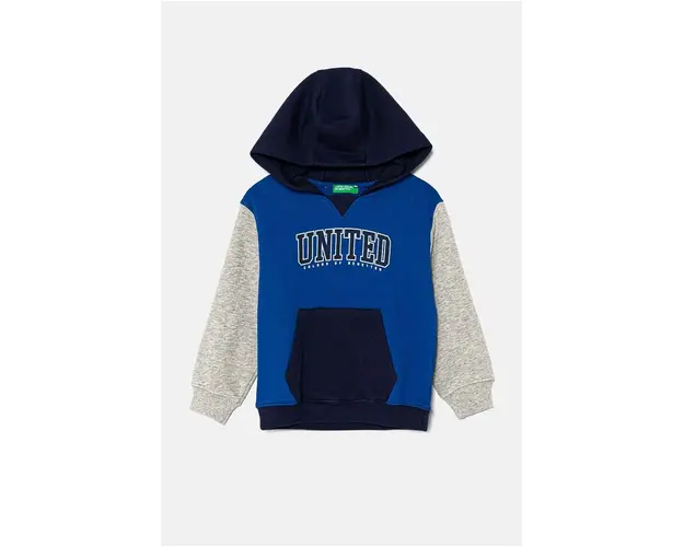 United Colors of Benetton hanorac de bumbac pentru copii cu gluga, cu imprimeu, 3J68G200Q
