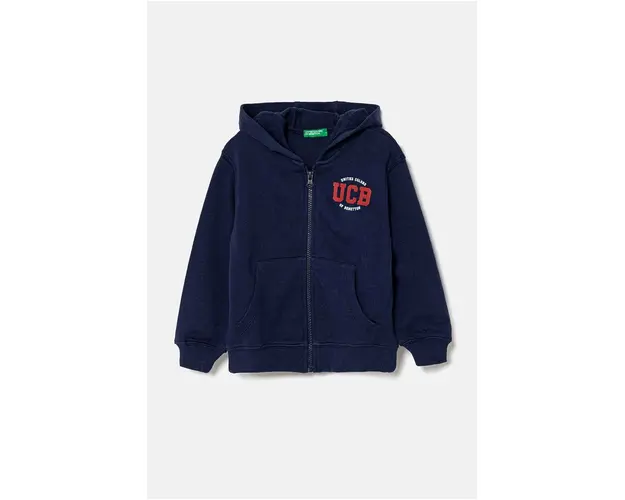 United Colors of Benetton hanorac de bumbac pentru copii culoarea albastru marin, cu gluga, modelator, 3J68G5034