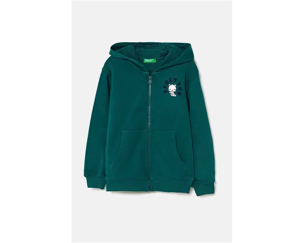 United Colors of Benetton hanorac de bumbac pentru copii culoarea verde, cu gluga, modelator, 3J68G5034