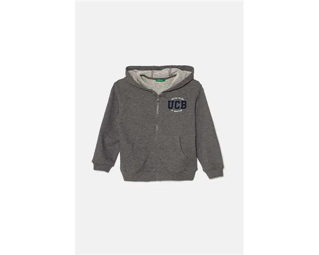 United Colors of Benetton hanorac de bumbac pentru copii culoarea gri, cu gluga, modelator, 3J68G5034
