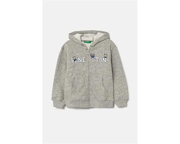United Colors of Benetton hanorac de bumbac pentru copii culoarea gri, cu gluga, modelator, 3J68G5034