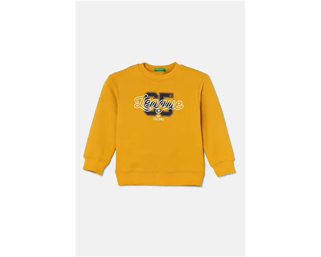 United Colors of Benetton hanorac de bumbac pentru copii culoarea galben, cu imprimeu, 3FWYG10FN