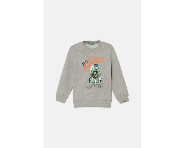 United Colors of Benetton hanorac de bumbac pentru copii culoarea gri, cu imprimeu, 3FWYG10FN