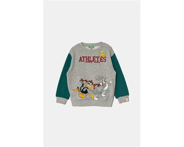 United Colors of Benetton hanorac de bumbac pentru copii x Looney Tunes culoarea gri, cu imprimeu, 3J68G10GX