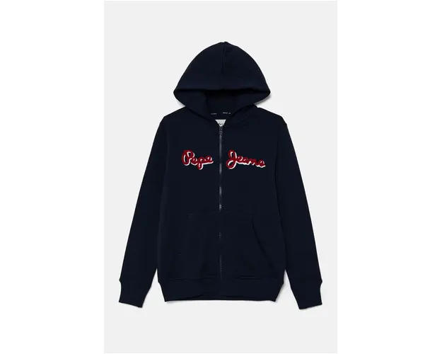 Pepe Jeans bluza copii NEW LAMONTY ZIP culoarea albastru marin, cu gluga, melanj, PB581612