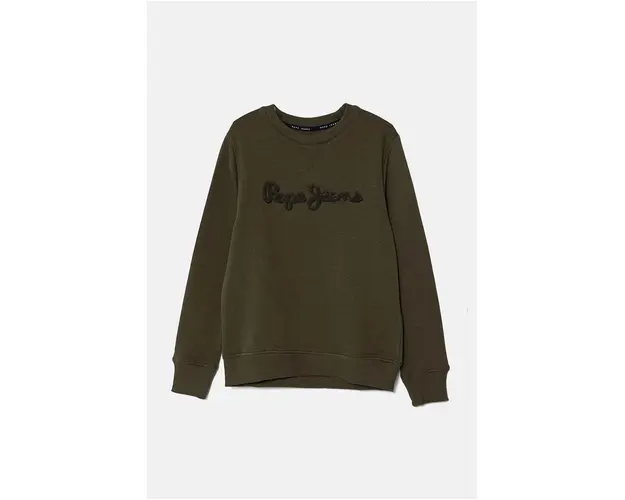 Pepe Jeans hanorac de bumbac pentru copii NEW LAMONTY CREW culoarea verde, cu imprimeu, PB581613