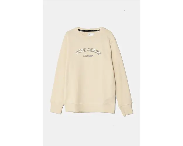 Pepe Jeans hanorac de bumbac pentru copii ALDRIDGE CREW culoarea bej, cu imprimeu, PB581622