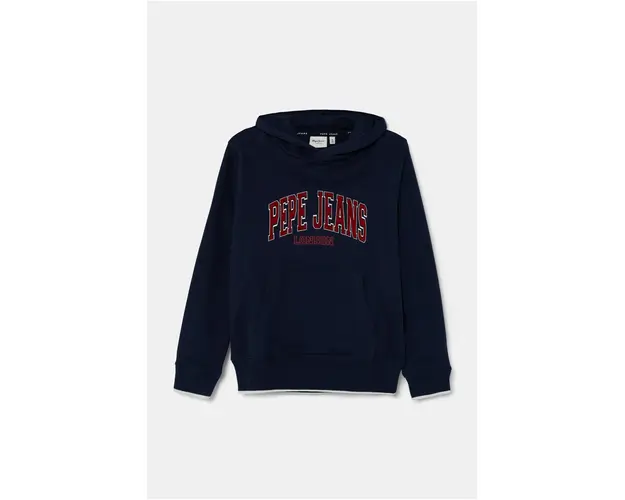 Pepe Jeans hanorac de bumbac pentru copii BAIN HOODIE culoarea albastru marin, cu gluga, cu imprimeu, PB581624