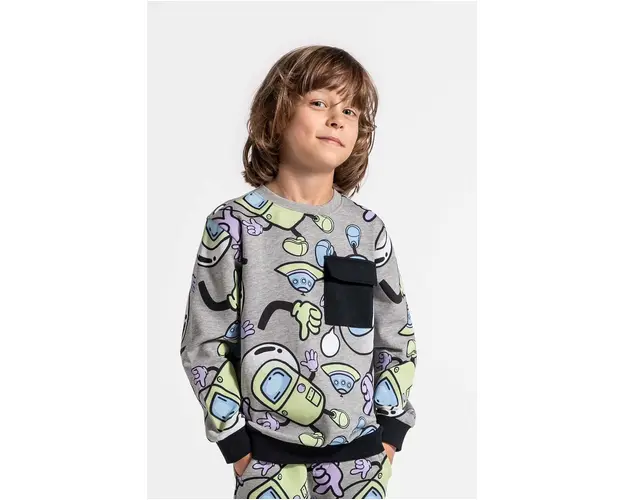 Coccodrillo bluza copii culoarea gri, modelator, WORLD OF PIXEL BOY KIDS
