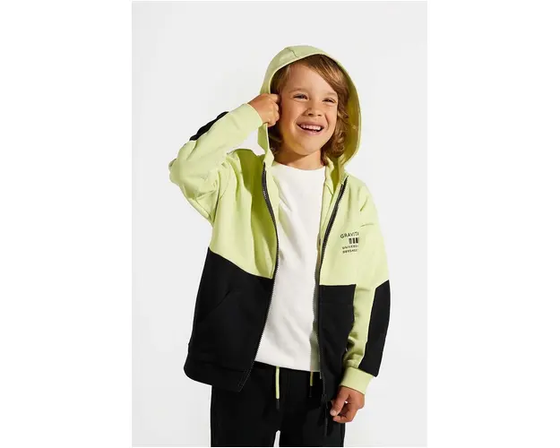 Coccodrillo hanorac de bumbac pentru copii culoarea verde, cu gluga, cu imprimeu, WORLD OF PIXEL BOY KIDS