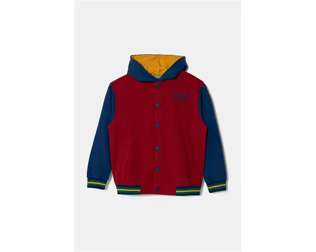United Colors of Benetton hanorac de bumbac pentru copii culoarea bordo, cu gluga, modelator, 32N4C503V
