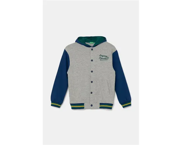 United Colors of Benetton hanorac de bumbac pentru copii culoarea gri, cu gluga, modelator, 32N4C503V