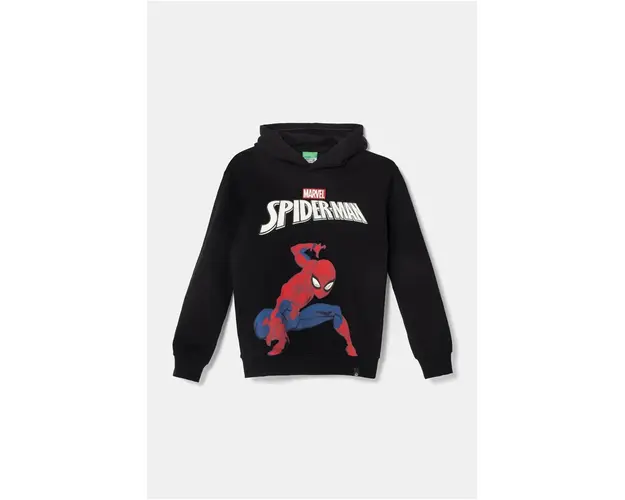 United Colors of Benetton hanorac de bumbac pentru copii culoarea negru, cu gluga, cu imprimeu, 3J68C2044