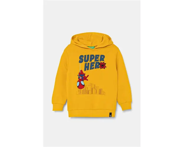 United Colors of Benetton hanorac de bumbac pentru copii culoarea galben, cu gluga, cu imprimeu, 3J68G200Z