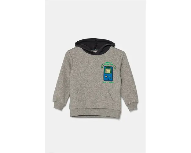 United Colors of Benetton bluza bebe culoarea gri, cu gluga, cu imprimeu, 3PANG2010