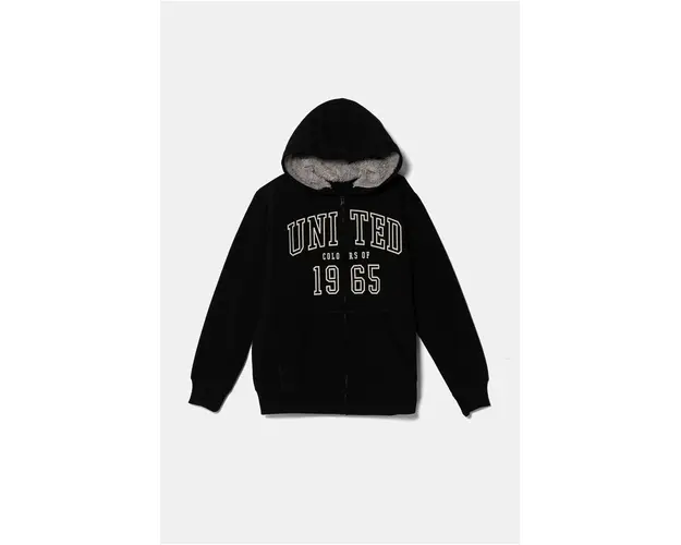 United Colors of Benetton bluza copii culoarea negru, cu gluga, cu imprimeu, 3EB5C504H