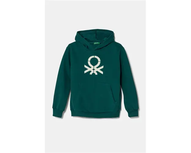 United Colors of Benetton bluza copii culoarea verde, cu gluga, modelator, 3EB5C203U