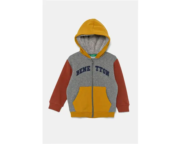 United Colors of Benetton bluza copii culoarea verde, cu gluga, modelator, 3EB5G503E