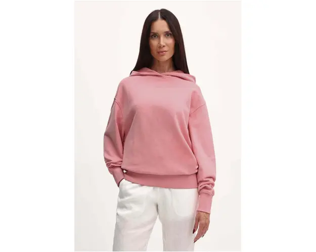 Boss Orange hanorac de bumbac femei, culoarea roz, cu gluga, neted, 50519524