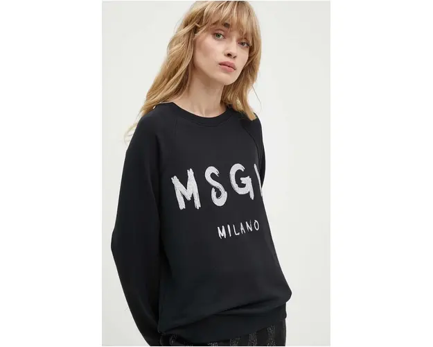 MSGM hanorac de bumbac femei, culoarea negru, cu imprimeu, 3741MDM513G.247799