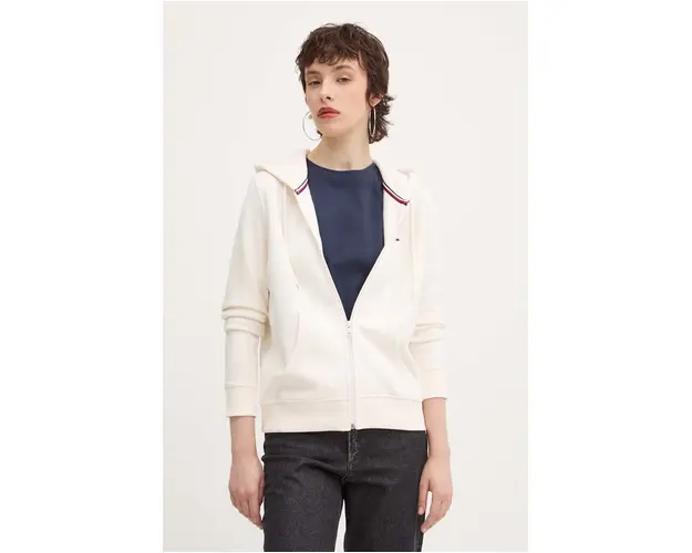 Tommy Jeans bluza femei, culoarea bej, cu gluga, neted, DW0DW19729