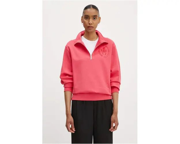 Moschino Jeans hanorac de bumbac femei, culoarea roz, cu imprimeu, 1702.8233