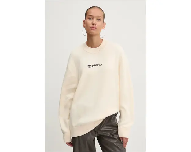 Karl Lagerfeld Jeans pulover de bumbac culoarea bej, 245J2000