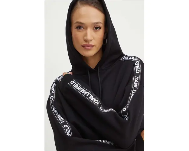 Karl Lagerfeld bluza femei, culoarea negru, cu gluga, cu imprimeu, 245W1801