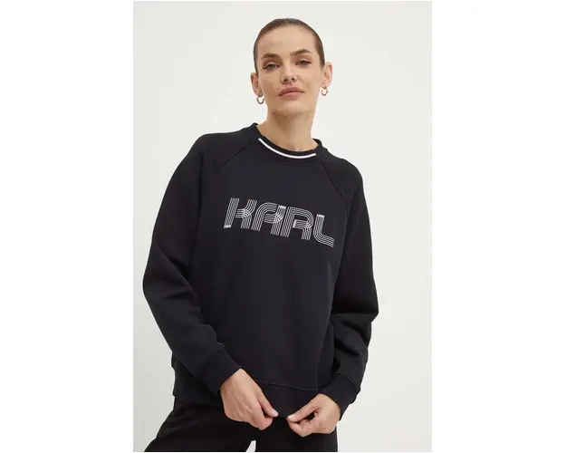 Karl Lagerfeld hanorac de bumbac femei, culoarea negru, cu imprimeu, 245W1803