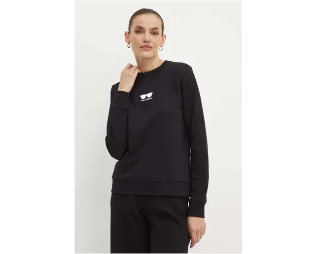 Karl Lagerfeld hanorac de bumbac femei, culoarea negru, cu imprimeu, 245W1813