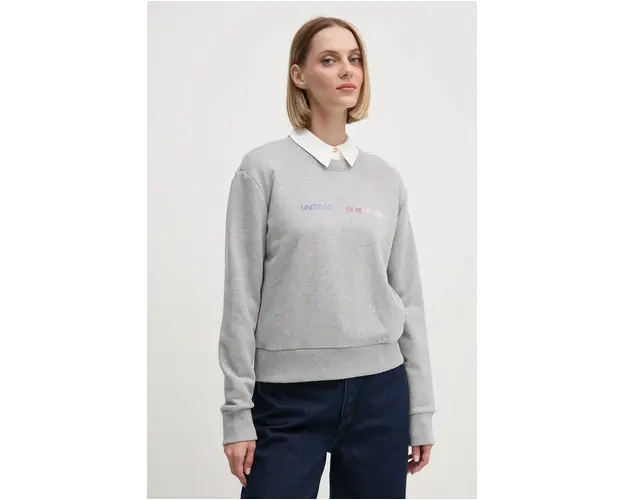 United Colors of Benetton hanorac de bumbac femei, culoarea gri, cu imprimeu, 3J68D107Z