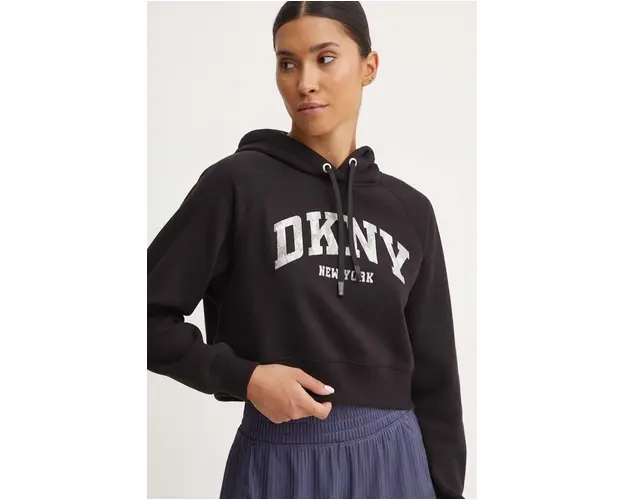 Dkny bluza femei, culoarea negru, cu gluga, cu imprimeu, DP4T9938