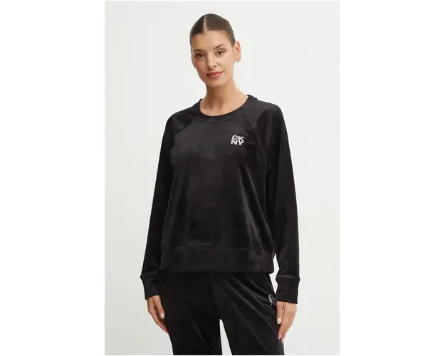 Dkny bluza din velur culoarea negru, cu imprimeu, DP4T1057