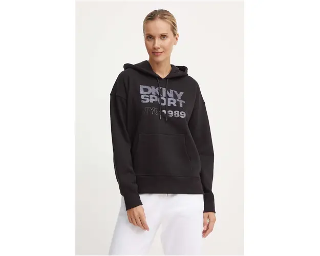 Dkny bluza femei, culoarea negru, cu gluga, cu imprimeu, DP4T9971