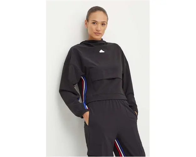 adidas bluza Express femei, culoarea negru, cu gluga, modelator, IX3742
